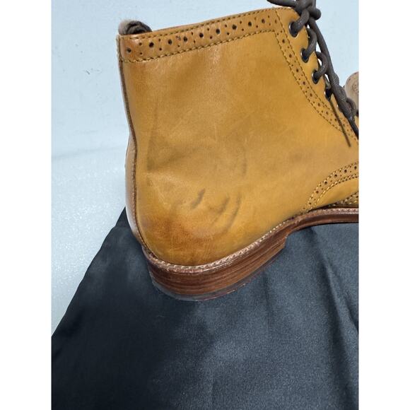 Grenson Brogue Boots Mens Size 9.5 G Tan Leather Wingtip England Dress Shoes - Picture 6 of 12